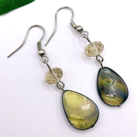Fashion Jewelry Jewelry - Dyed Shell Crystal Bead Dangle Earrings Beach Tropic Boho Gypsy Festival 2”